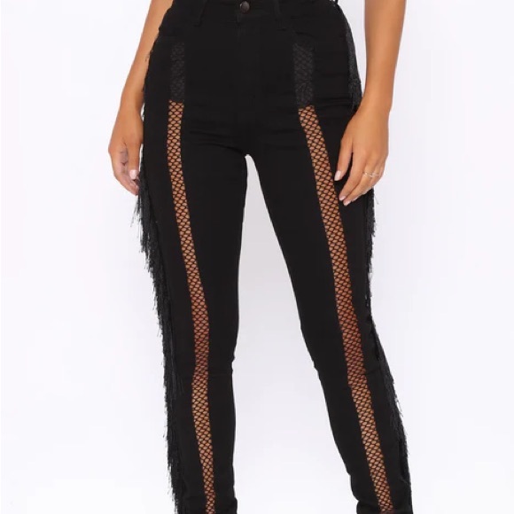 NWT Fashion Nova Sway To The Music Black Fringe Jeans size 16 - Picture 2 of 11